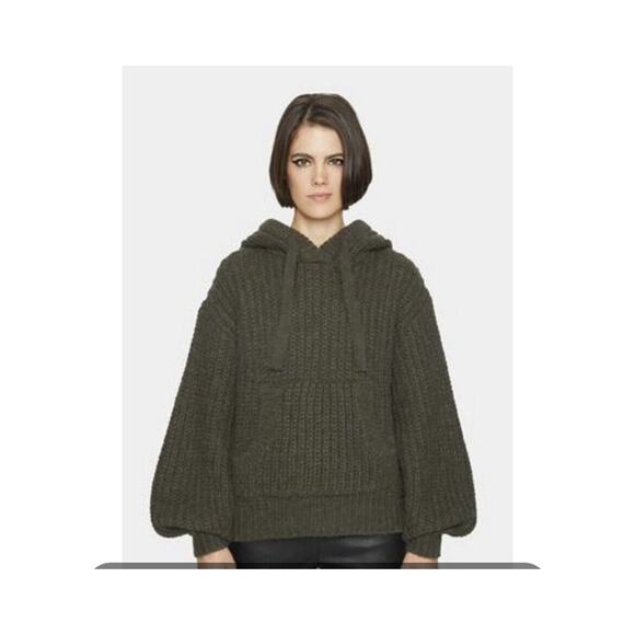Rebecca Minkoff Vica Knit‎ Hoodie Military Green XS NWT $228 Wool Blend - Picture 1 of 6